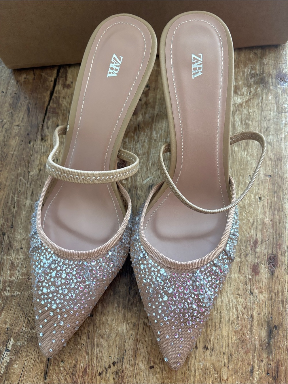 Zara Tan Crystal-Embellished Pointed Slingback Mules - Picture 2 of 4
